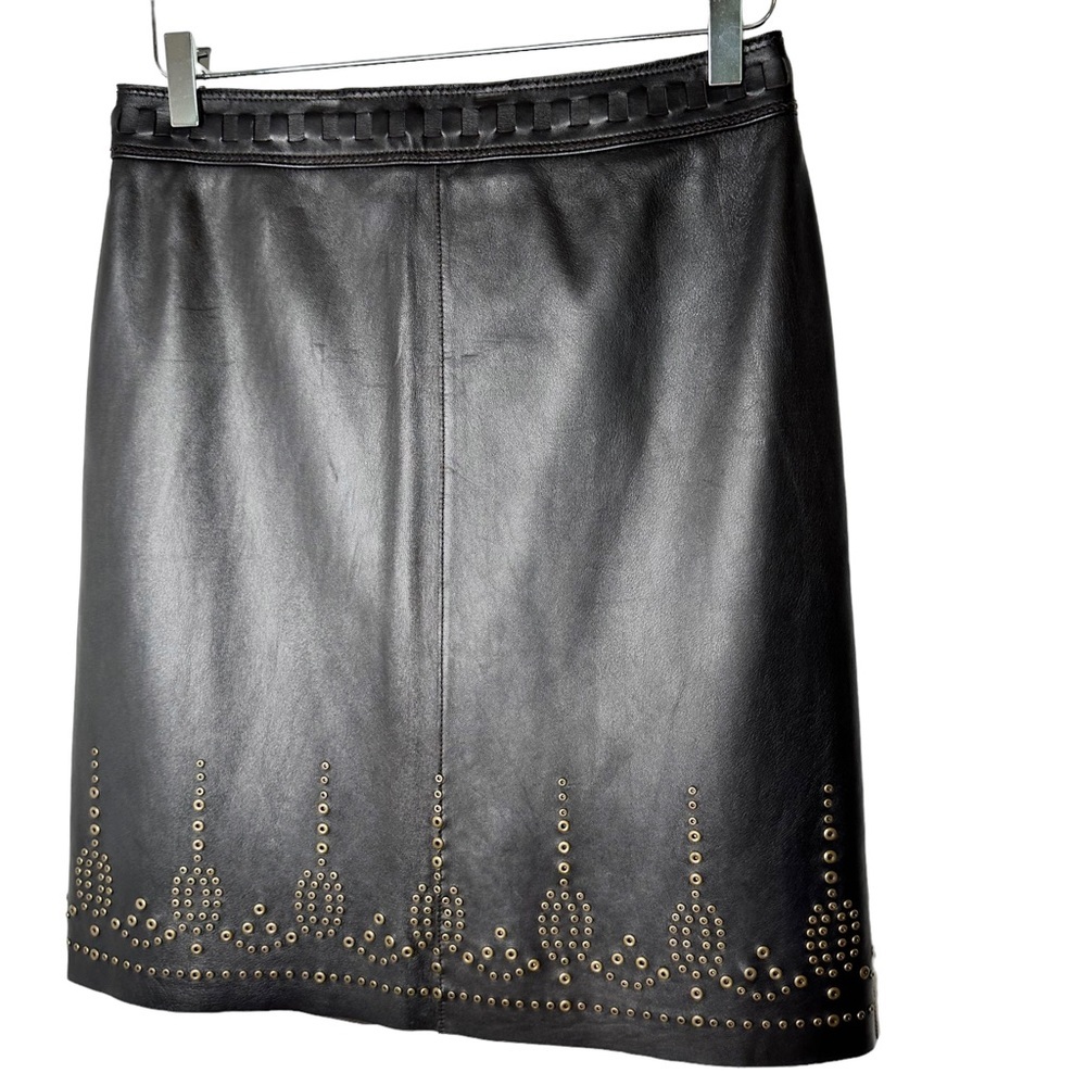 NWT Elie Tahari Leather Brass Grommet Chocolate Brown Coco Grace Skirt 4 ($598)